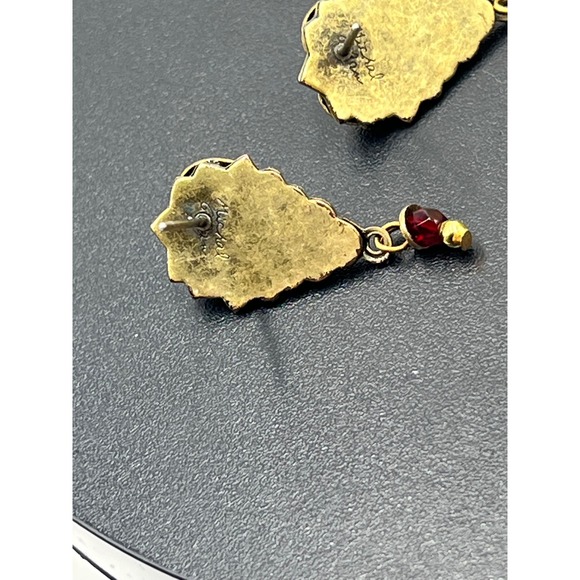 Michal Golan Handmade Designer Victorian Style Red Stone Dangle Earrings - Picture 10 of 12